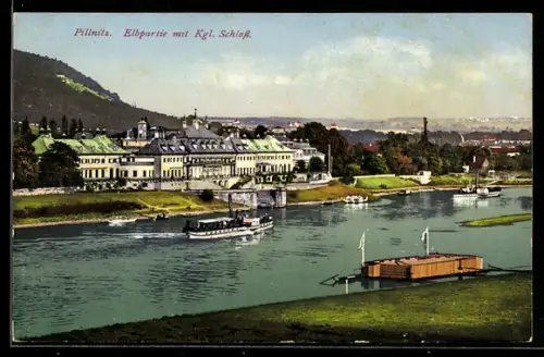 AK Dresden-Pillnitz, Elbpartie mit Kgl. Schloss