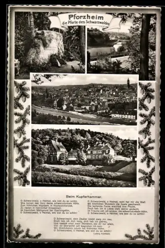 AK Pforzheim, Blick auf Stadt, Kupferhammer, Schwarzwaldlandschaft