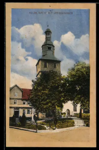 AK Helsa, Kirche mit Springbrunnen
