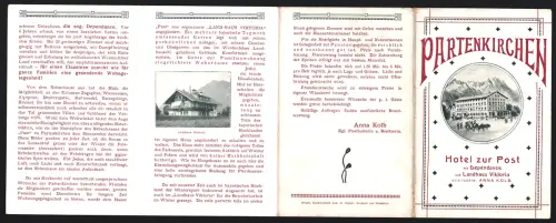 Vertreterkarte Patenkirchen, Anna Kolb, Hotel zur Post und Landhaus Viktoria, Aussenansicht mit Gebirgspanorama