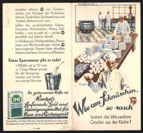 Vertreterkarte Henkel`s Spül- und Reinigungsmittel für Haus- und Küchengeräte, Szenen in einer Grossküche