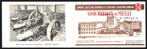 Vertreterkarte Lyon, Goubillon & Melli, Jamons, saucissons, mortadelles, conserves, Salle des machines