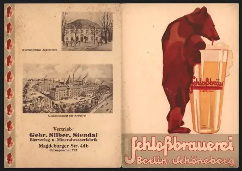 Vertreterkarte Berlin-Schöneberg, Gebr. Silber, Schlossbrauerei, Bär trinkt aus einem Bierglas