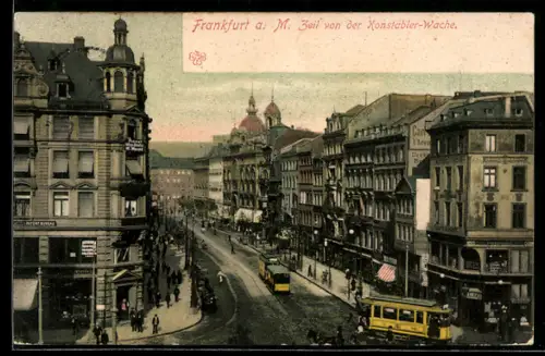 AK Frankfurt a. M., Zeil mit Strassenbahn von der Konstabler Wache gesehen