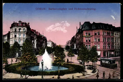 AK Köln-Neustadt, Barbarossa-Platz mit Geschäften und Strassenbahn