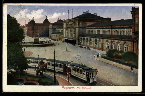 AK Hannover, Partie am Bahnhof mit Strassenbahn