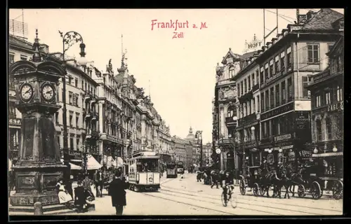 AK Frankfurt a. M., Zeil mit Geschäften und Strassenbahn