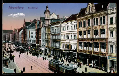 AK Magdeburg, Strassenbahnverkehr auf Breiter Weg-Strasse