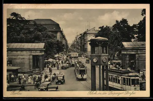 AK Berlin, Blick in die Leipziger Strasse, Strassenbahn