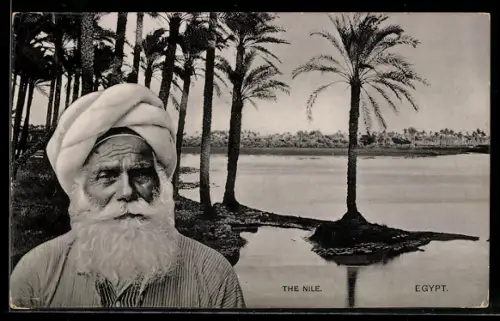 AK Alter Ägypter vor Nil-Panorama