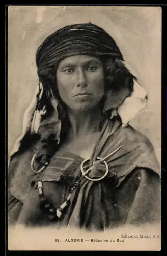 AK Algérie, Bédouine du Sud, arabische Volkstypen