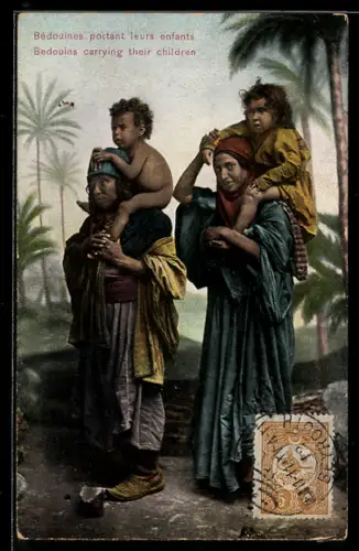 AK Bédouines portant leurs enfants, arabische Volkstypen