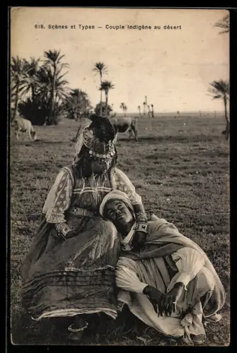 AK Scènes et Types, Couple indigène au désert, arabische Volkstypen