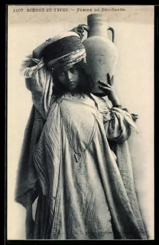 AK Acènes et Types, Femme de Bou-Saada, arabische Volkstypen