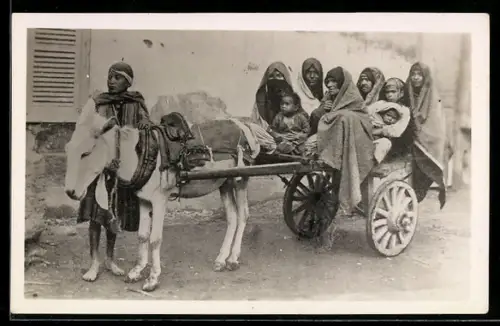 AK Arabische Familie mit Eselsgespann, arabische Volkstypen