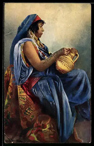 AK Arabische Frau mit goldenem Wasserkrug