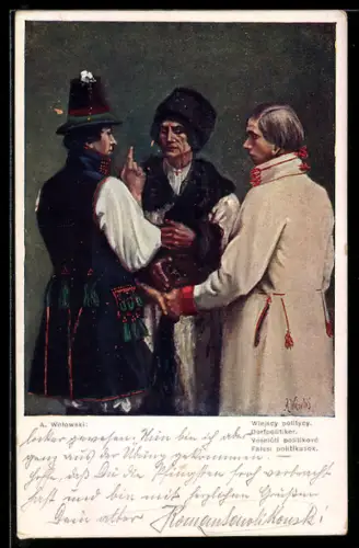 AK Polnische Dorfpolitiker unterhalten sich
