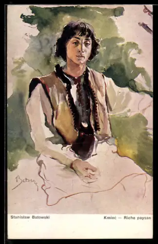 AK Reiche polnische Bäuerin in Tracht