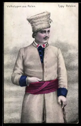 AK Polen, Pole im Mantel, Polnische Volkstypen