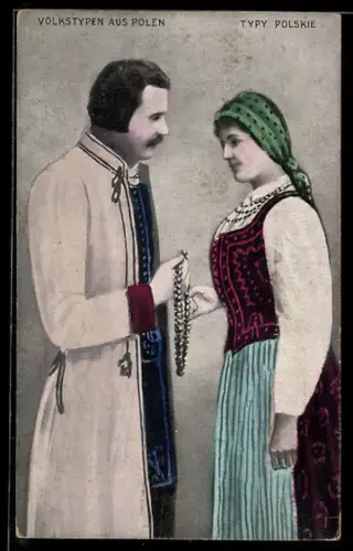 AK Polnisches Paar in Tracht