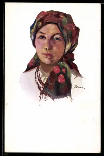 AK Junge Polin mit einem Kopftuch