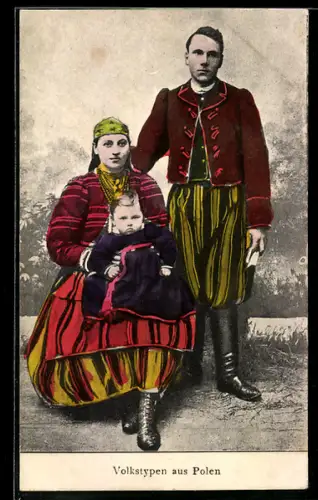 AK Polnische Typen, Familie mit Kind in Tracht