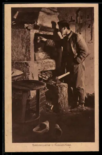 AK Russich-Polen, Polnischer Soldat am Ofen