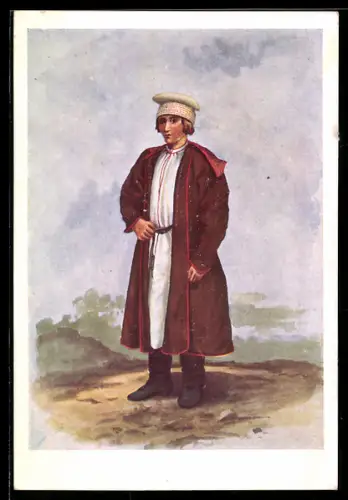 Künstler-AK Krakow, Junger Pole im Mantel