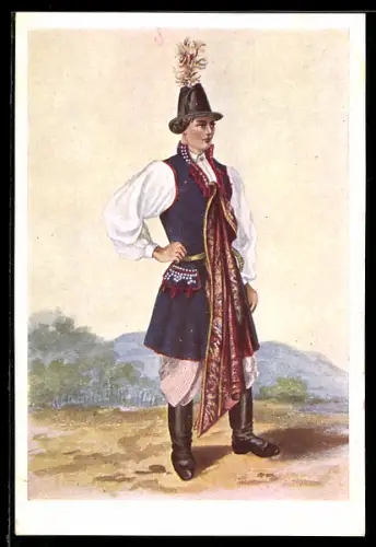 Künstler-AK Krakow, Junger Pole in Tracht