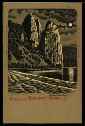 Mondschein-Lithographie Münster a. Stein, Rheingrafenstein