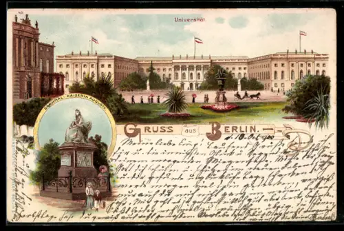 Lithographie Berlin, Denkmal Kaiserin Augusta, Universität