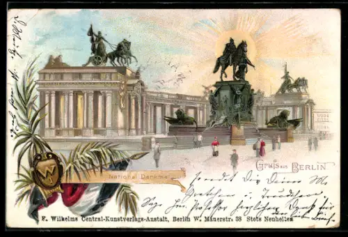 Lithographie Berlin, Partie am Nationaldenkmal