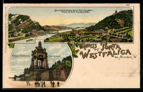 AK Porta Westfalica, Totalansicht, Kaiser-Wilhelm-Denkmal, Um 1900
