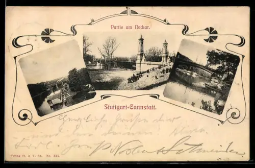 AK Stuttgart-Cannstatt, Neckarpartien mit Brücken