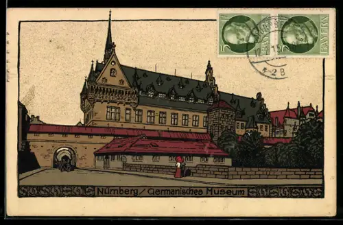 Steindruck-AK Nürnberg, Sicht auf Germanisches Museum