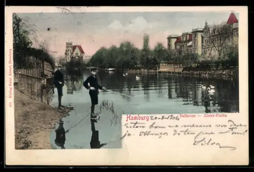 AK Hamburg-Winterhude, Bellevue und Alster-Partie