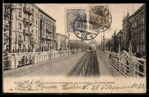 AK Berlin-Schöneberg, U-Bahnhof Nollendorfplatz von der Einfahrt in den Tunnel gesehen