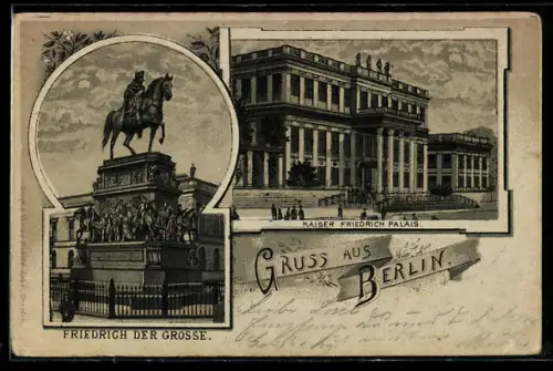 Mondschein-Lithographie Berlin, Kaiser Friedrich-Palais, Friedrich der Grosse