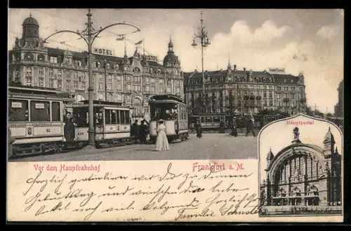 AK Frankfurt a. M., Vor dem Hauptbahnhof, Strassenbahn
