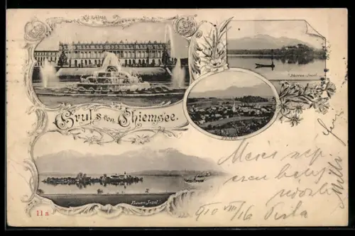 AK Chiemsee, Kgl. Schloss, Fraueninsel, Herreninsel, Prien