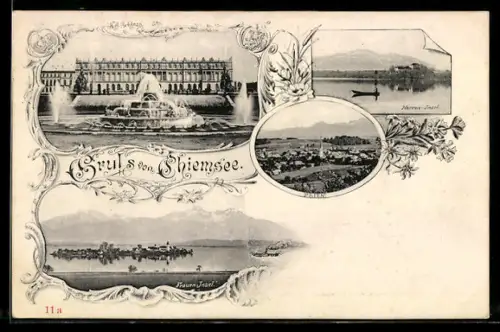 AK Chiemsee, Frauen Insel, Kgl. Schloss mit Brunnen