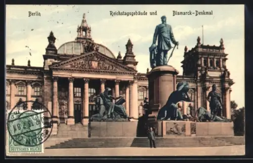 AK Berlin, Reichstagsgebäude, Bismarck-Denkmal