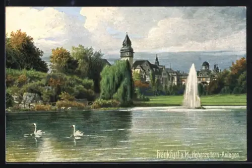 AK Frankfurt-Westend, Hohenzollern-Anlagen, Teich, Springbrunnen