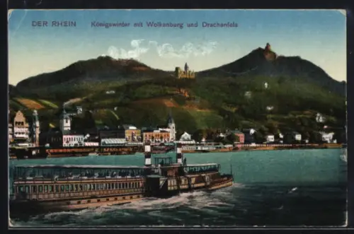 AK Königswinter, Wolkenburg, Drachenfels, Rheinansicht