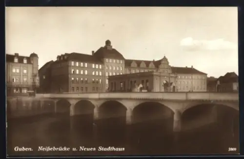 AK Guben, Neissebrücke, Neues Stadthaus