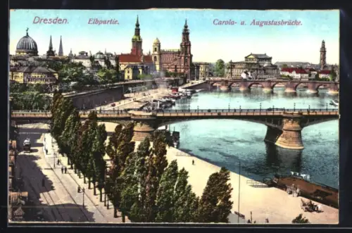 AK Dresden, Elbpartie, Carola- und Augustusbrücke