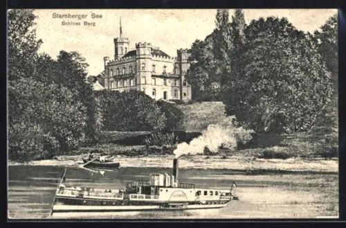 AK Berg /Starnberger See, Schloss Berg, Dampfschiff