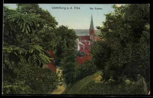 AK Lauenburg a. d. Elbe, Der Graben, mit Kirche