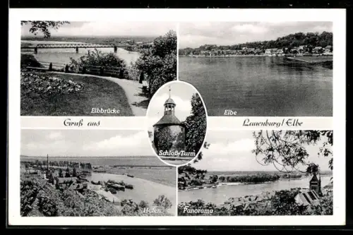 AK Lauenburg /Elbe, Elbbrücke, Ortspanorama, Elbpanorama, Hafen