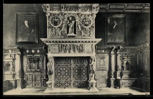 AK Lübeck, Rathaus, Kamin in der Kriegsstube